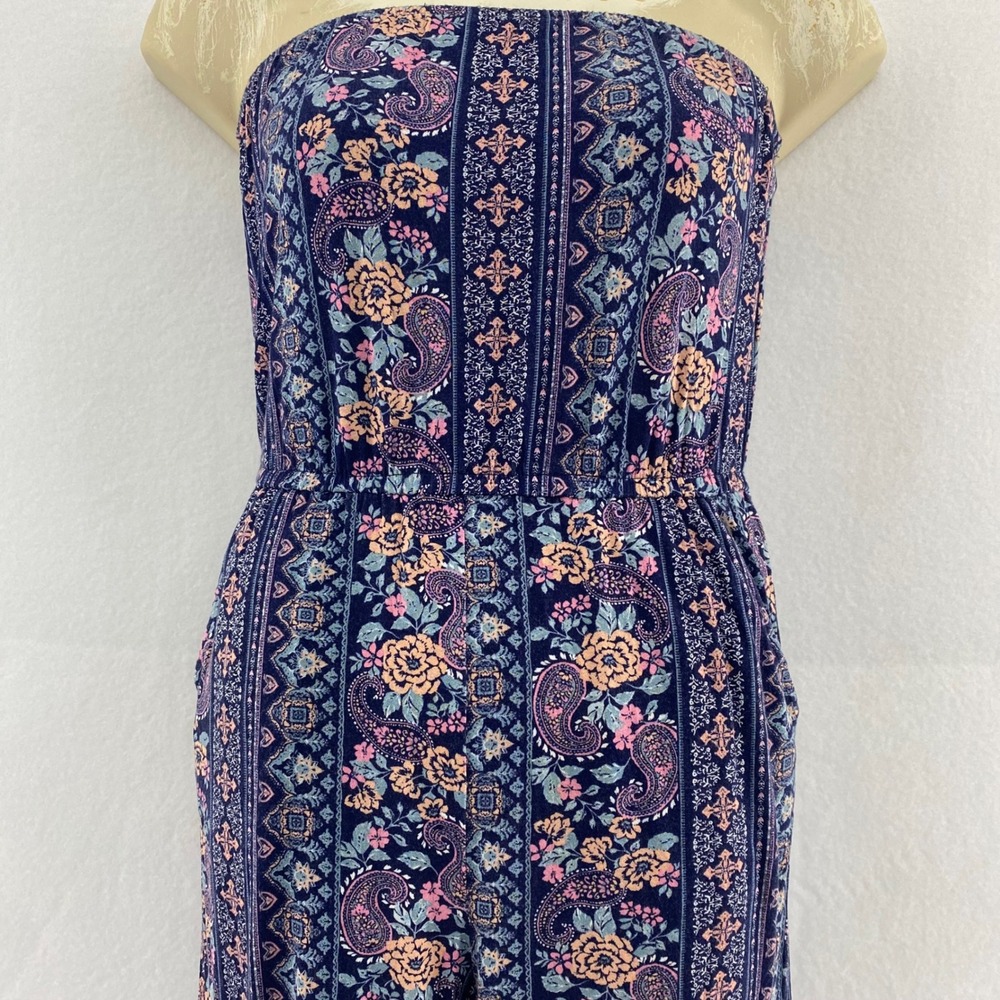 SO Strapless Jumpsuit Paisley Print Casual Wide Leg Romper Boho XS